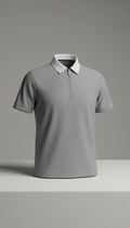 Stone Grey Polo with White Collar Accent