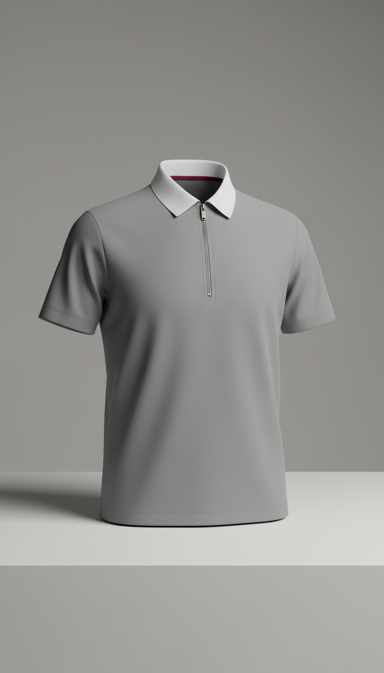 Stone Grey Polo with White Collar Accent