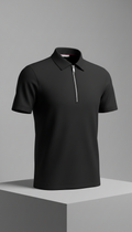 Jet Black Zipped Polo with Silver Zip