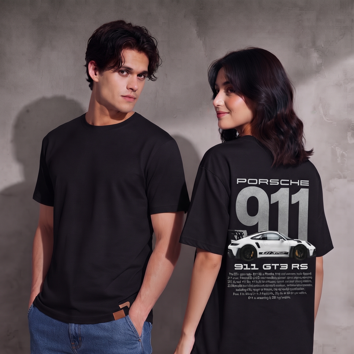 Ferovive black oversized t-shirt with motorsport-inspired racing graphic