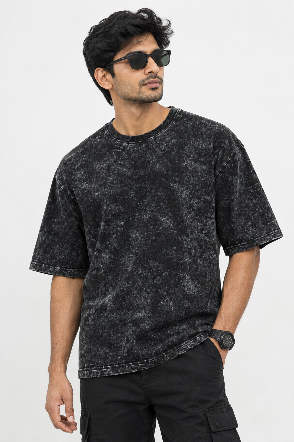 Optic Wash (Black) Oversized Cotton T-Shirt - Comfort Meets Style