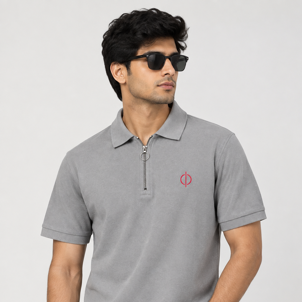 Premium Zipped Polo | Grey - Elevate Your Style Effortlessly