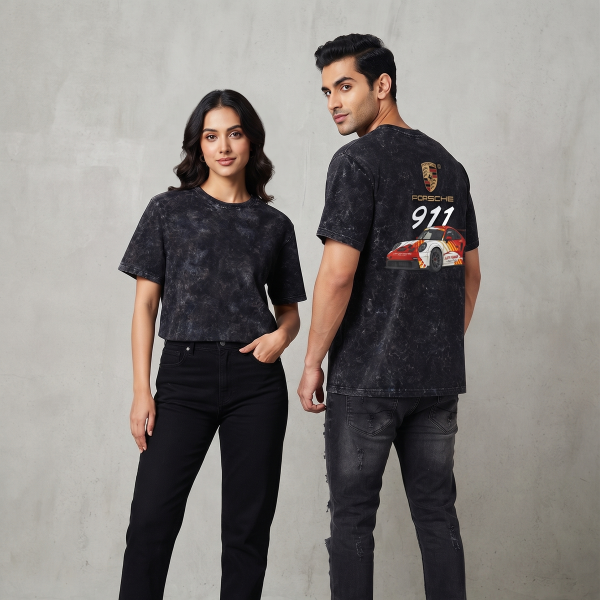 Ferovive optic wash oversized t-shirt with motorsport-inspired racing graphic
