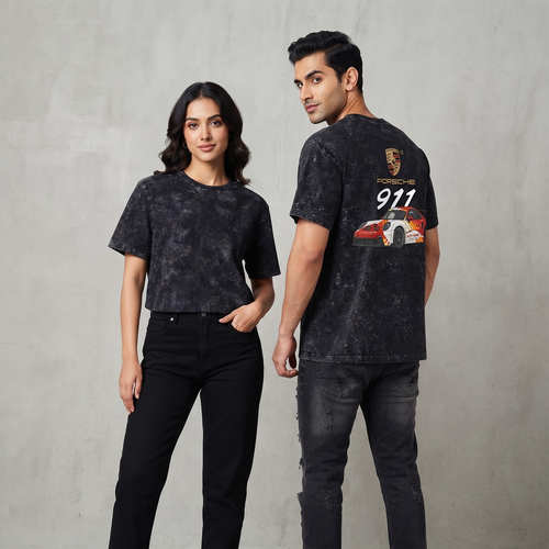 Ferovive optic wash oversized t-shirt with motorsport-inspired racing graphic