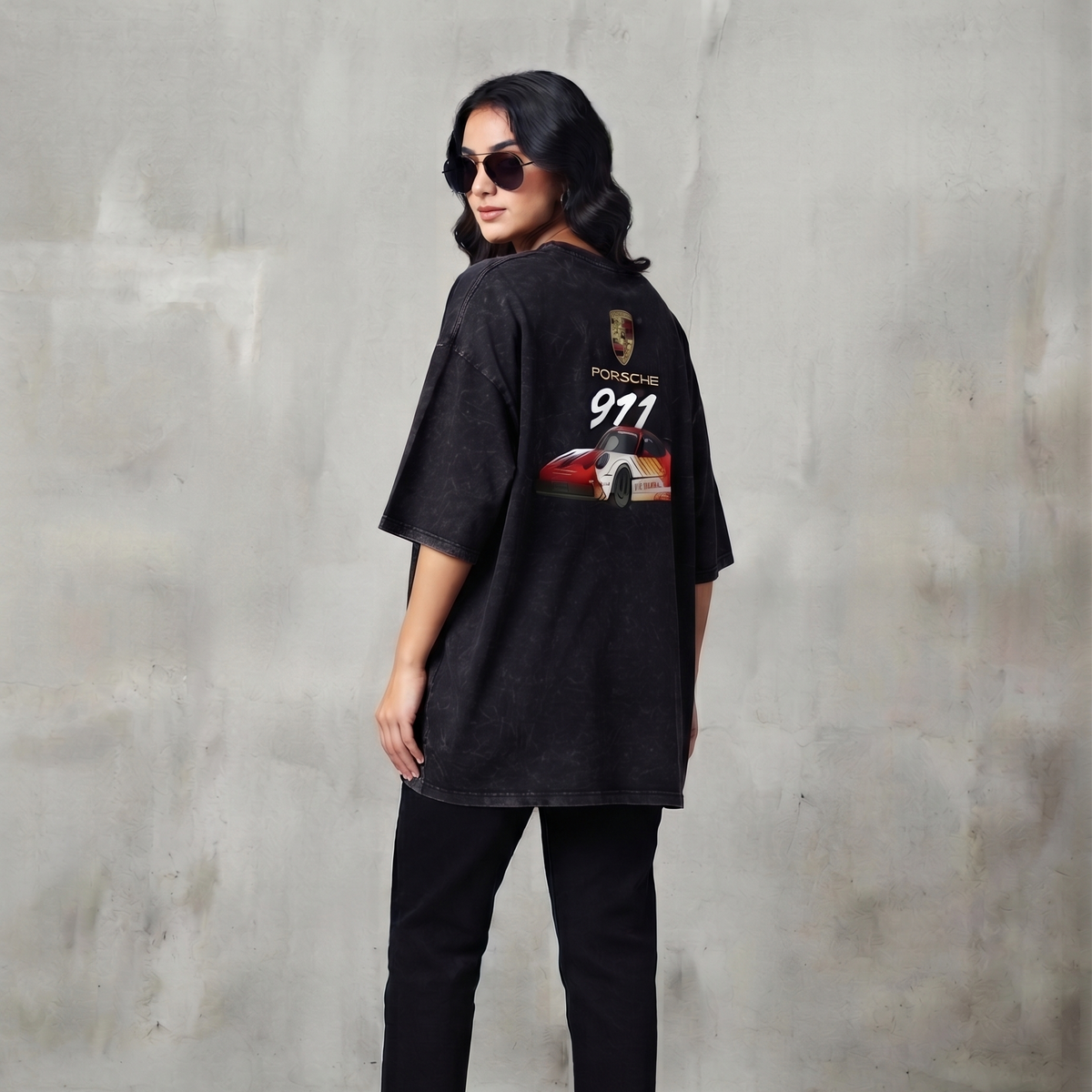 Ferovive optic wash oversized t-shirt with motorsport-inspired racing graphic