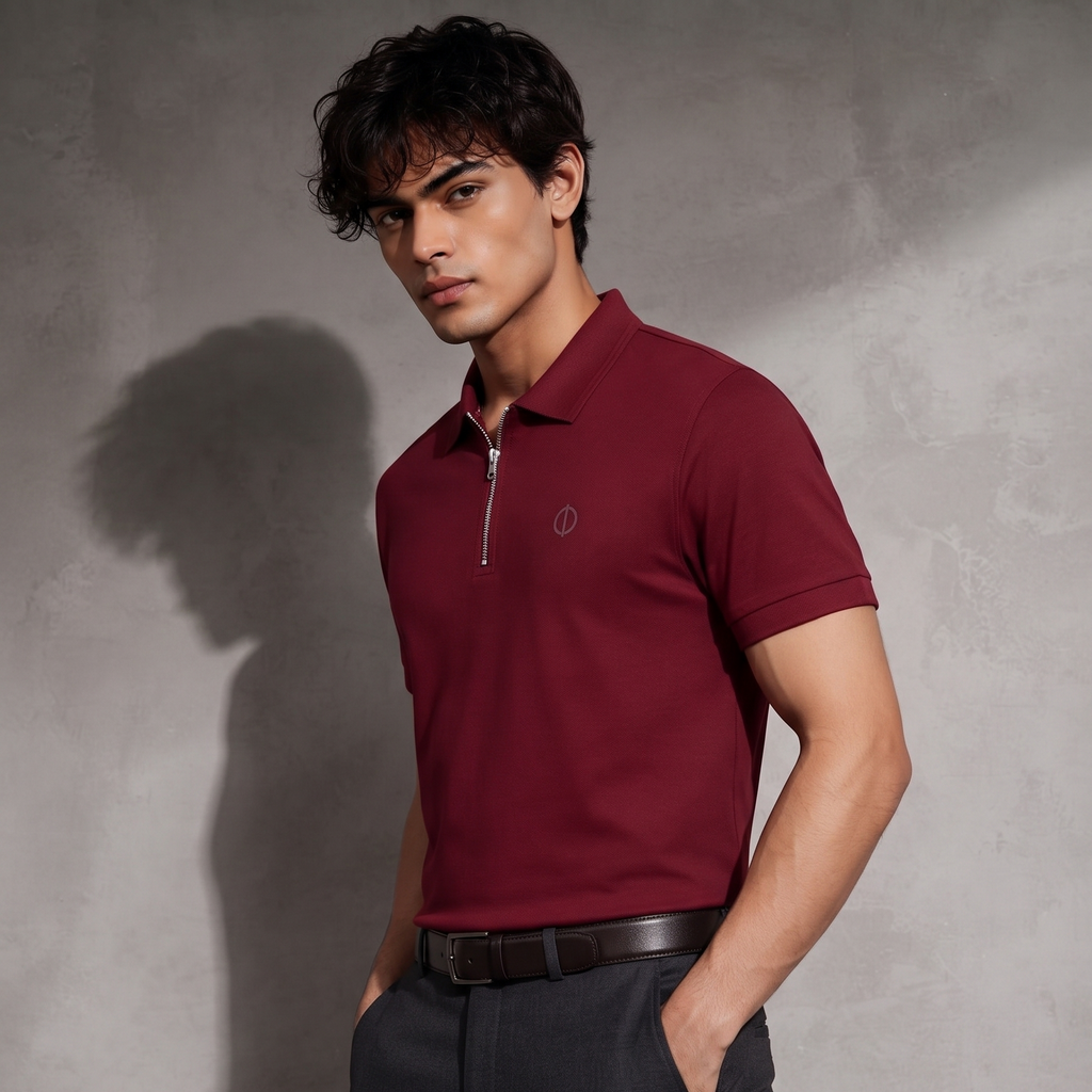 Ferovive premium formal polo t-shirt in maroon with button placket