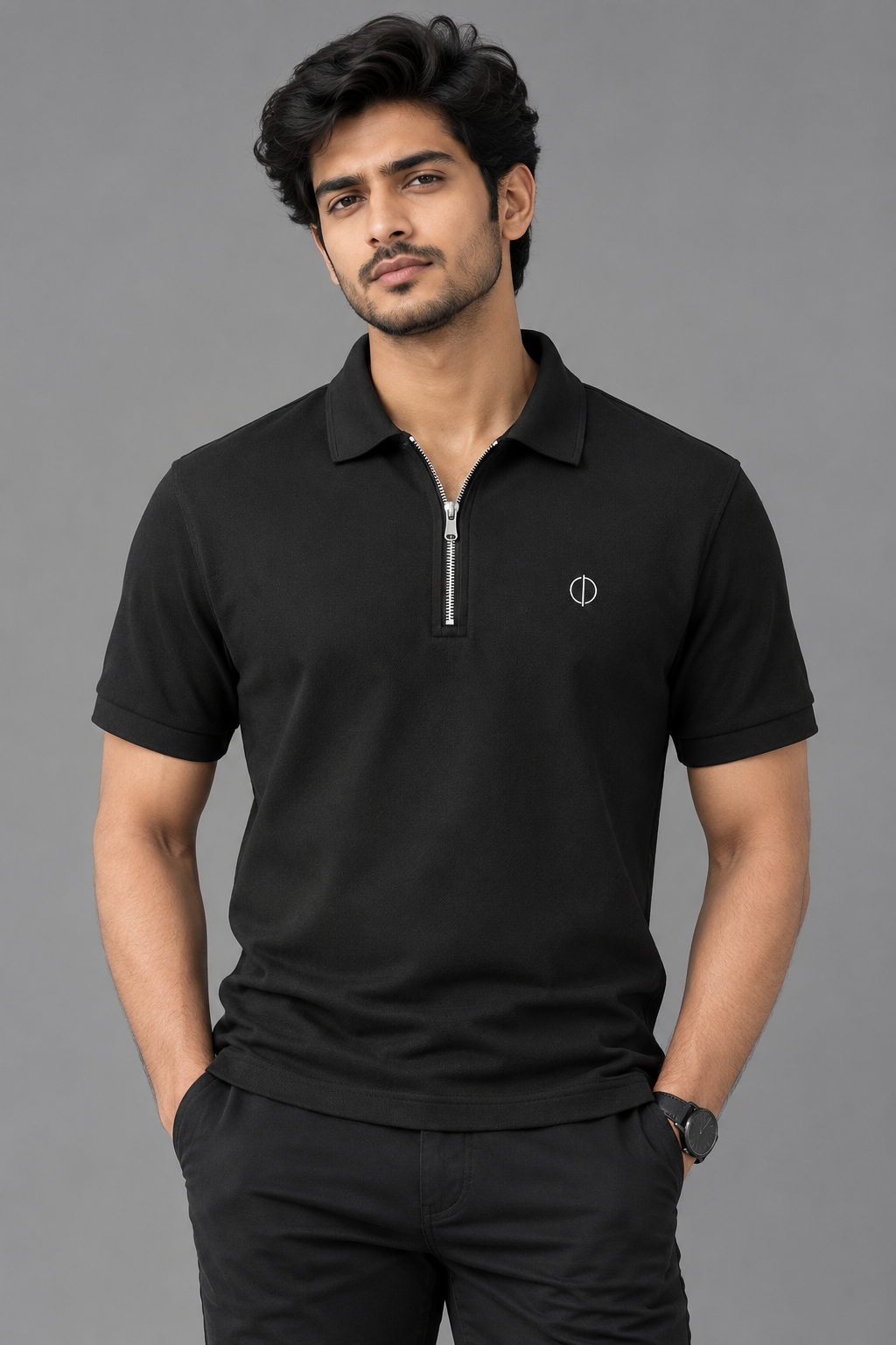 Ferovive premium zipped polo t-shirt in black