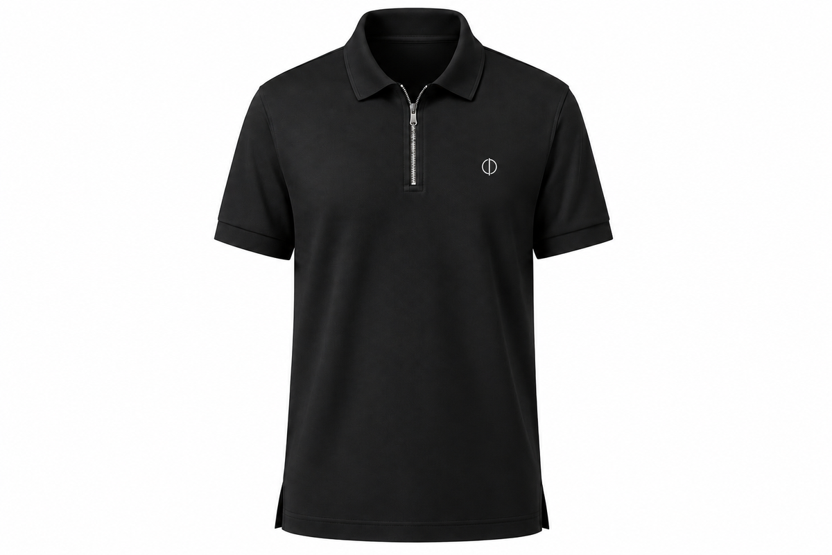 Ferovive premium zipped polo t-shirt in black