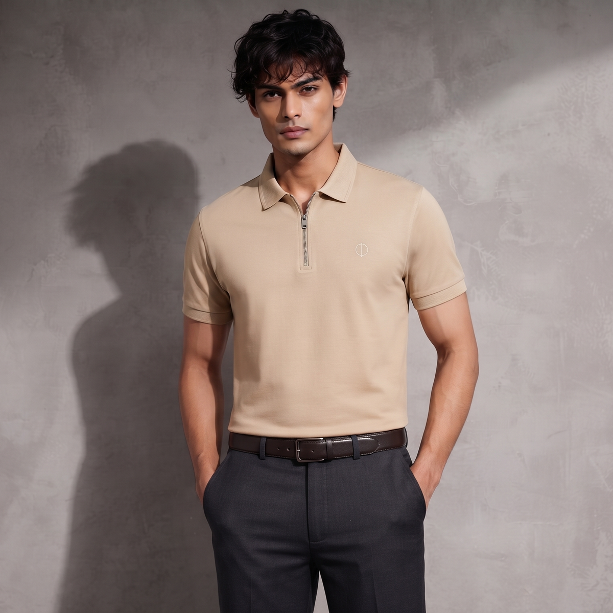 Ferovive premium zipped polo t-shirt in beige