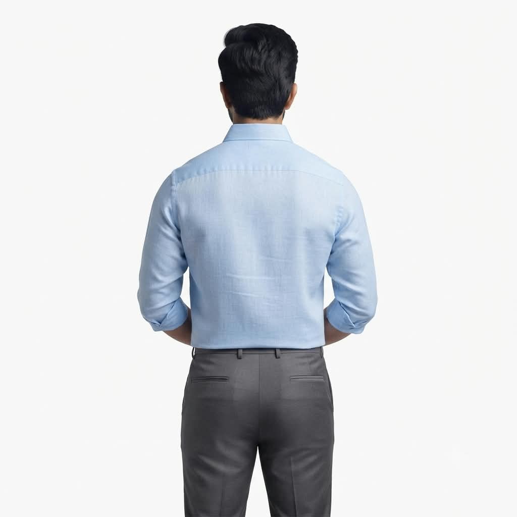 Blue Mens Formal Cotton Linen  Shirt