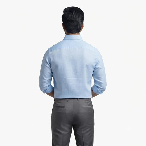 Blue Mens Formal Cotton Linen  Shirt