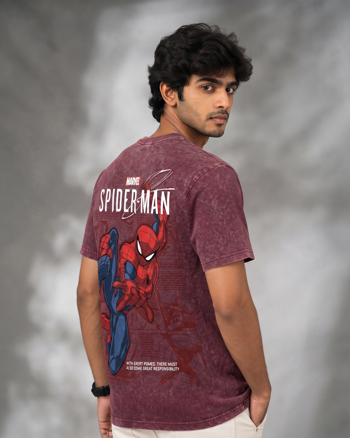 Ferovive optic wash oversized graphic t-shirt in maroon