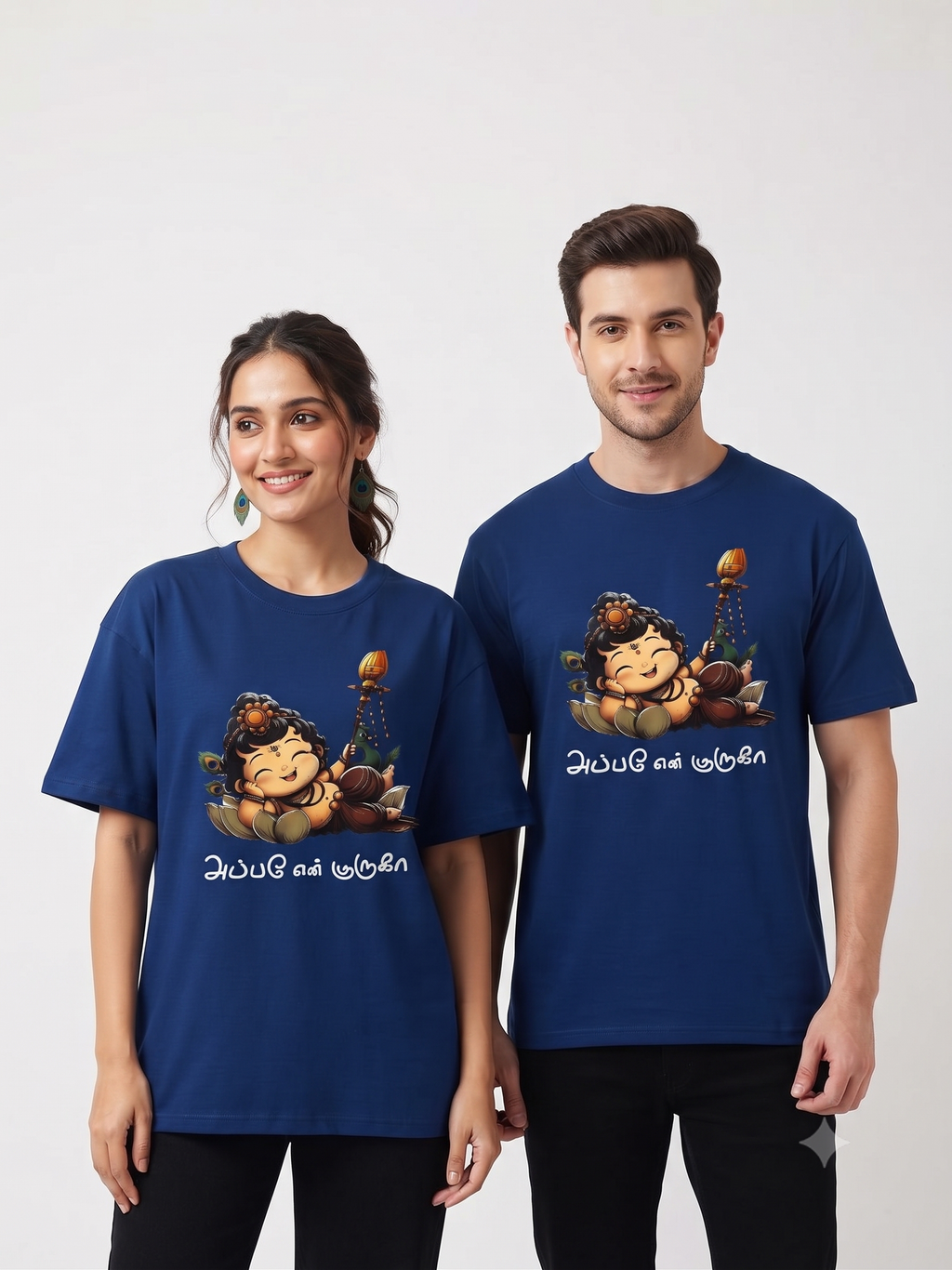 Ferovive Appane En Muruga oversized t-shirt in blue with vel and peacock artwork