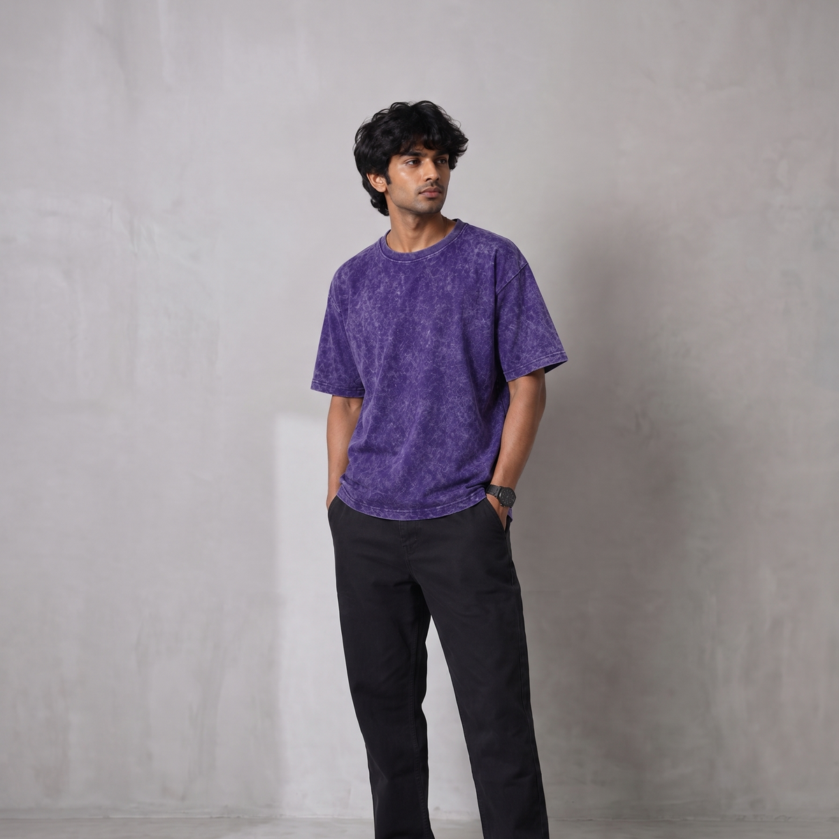 Ferovive violet acid-wash oversized t-shirt, Nothing Grows in a Comfort Zone print