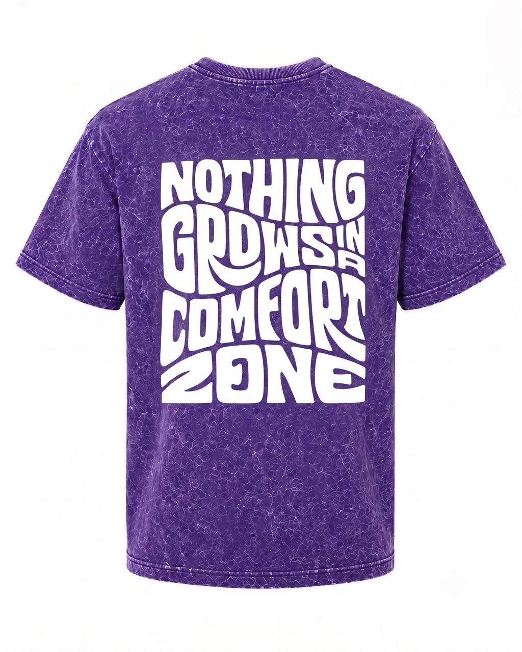 Ferovive violet acid-wash oversized t-shirt, Nothing Grows in a Comfort Zone print