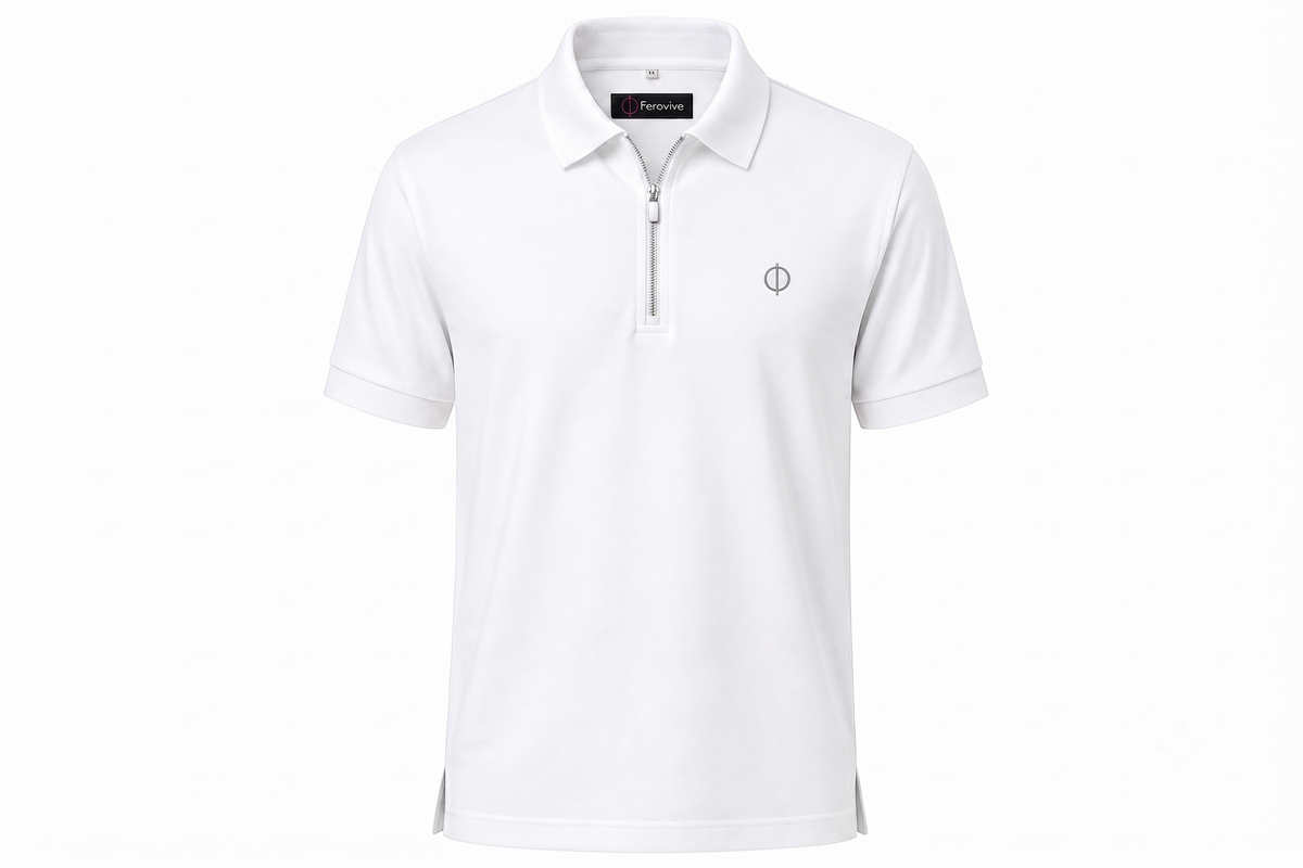 Ferovive premium zipped polo t-shirt in white